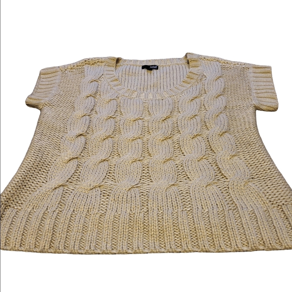 A.N.A. cream crew neck sweater with a cable knit pattern with flecks of gold - Picture 4 of 10